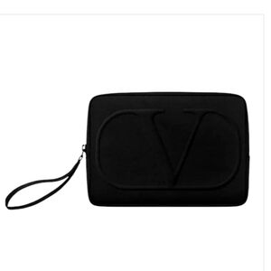 Valentino Logo Fragrance Luxury Black Pouch Dopp Case Bag Gift